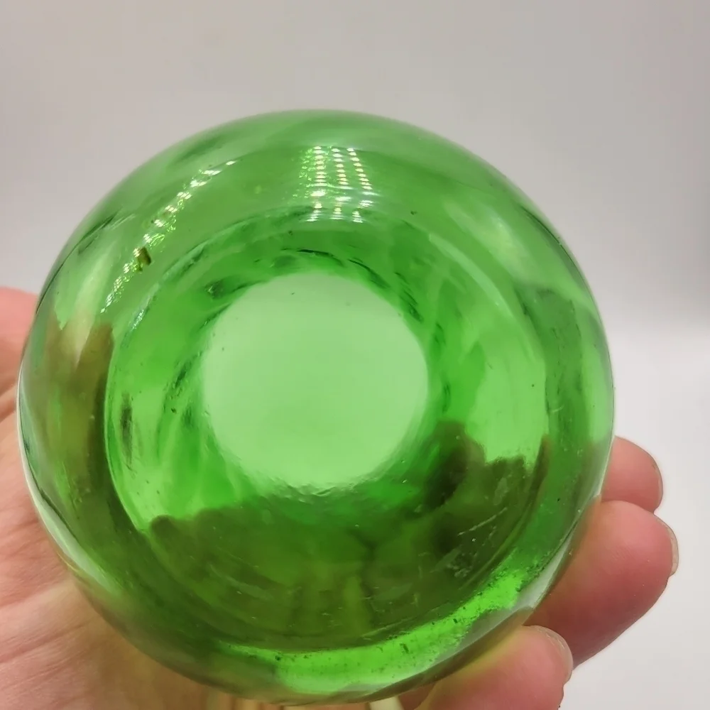 Vintage Green Glass Ruffled Edge Swirl Optic Vase